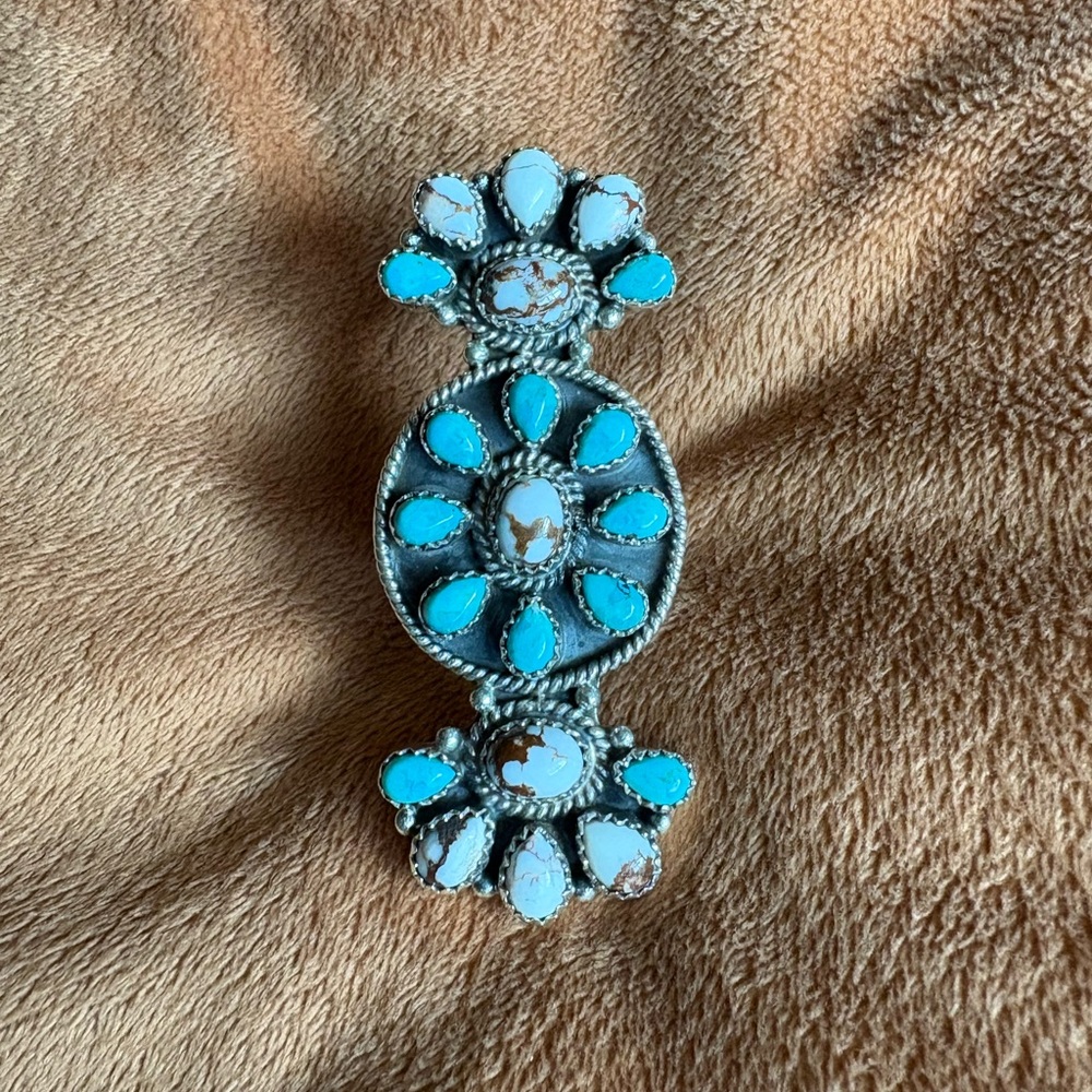 Stamped Sterling Silver Turquoise and Wild Horse Adjustable Ring